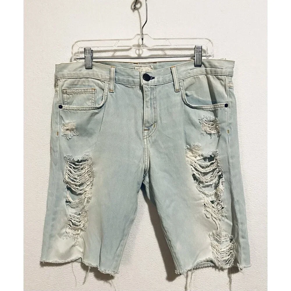 Current Elliot Shorts Womens 29 Light Blue Distressed Denim The Long Boyfriend